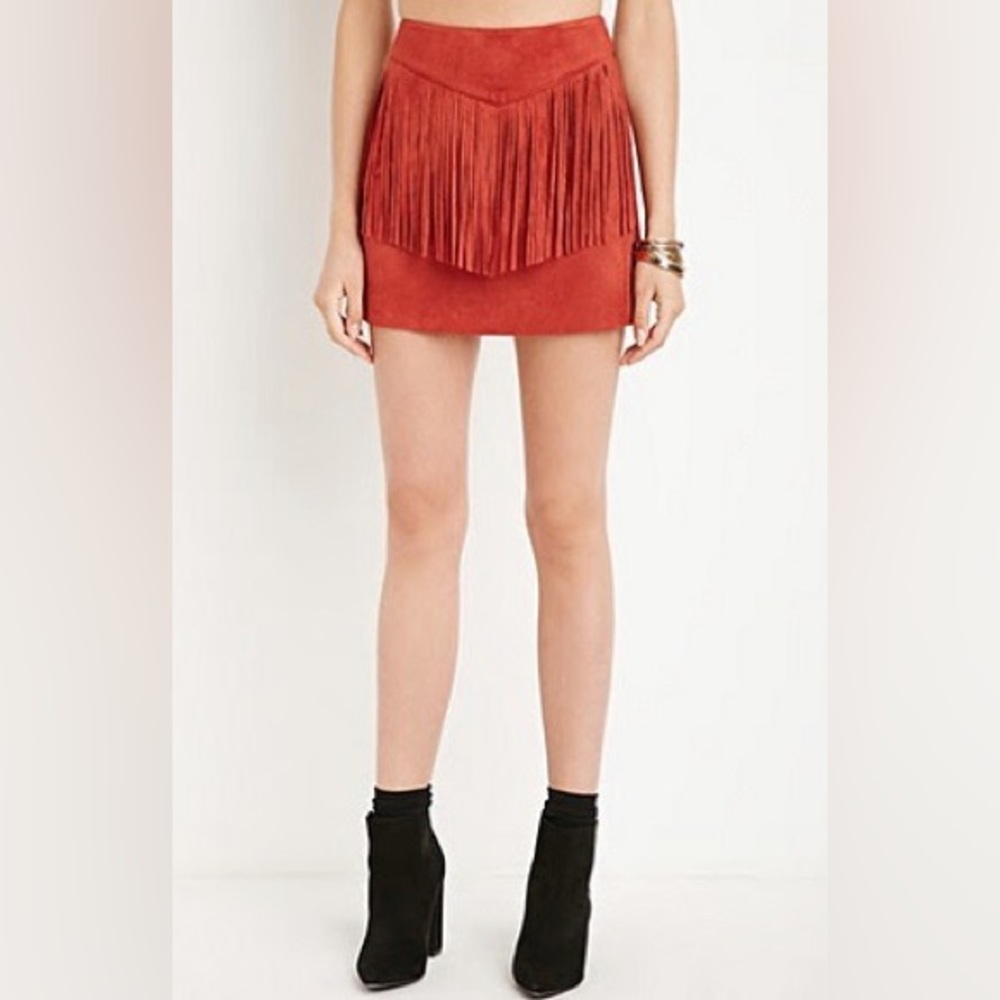 Forever 21 Faux Suede Fringe Skirt - Picture 3 of 7